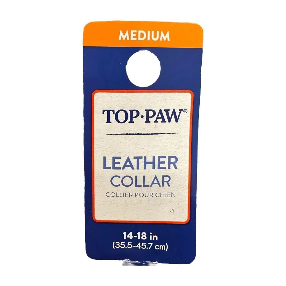 Top Paw Bone Studded Brown Leather Dog Collar Size Medium‎ 14-18 in